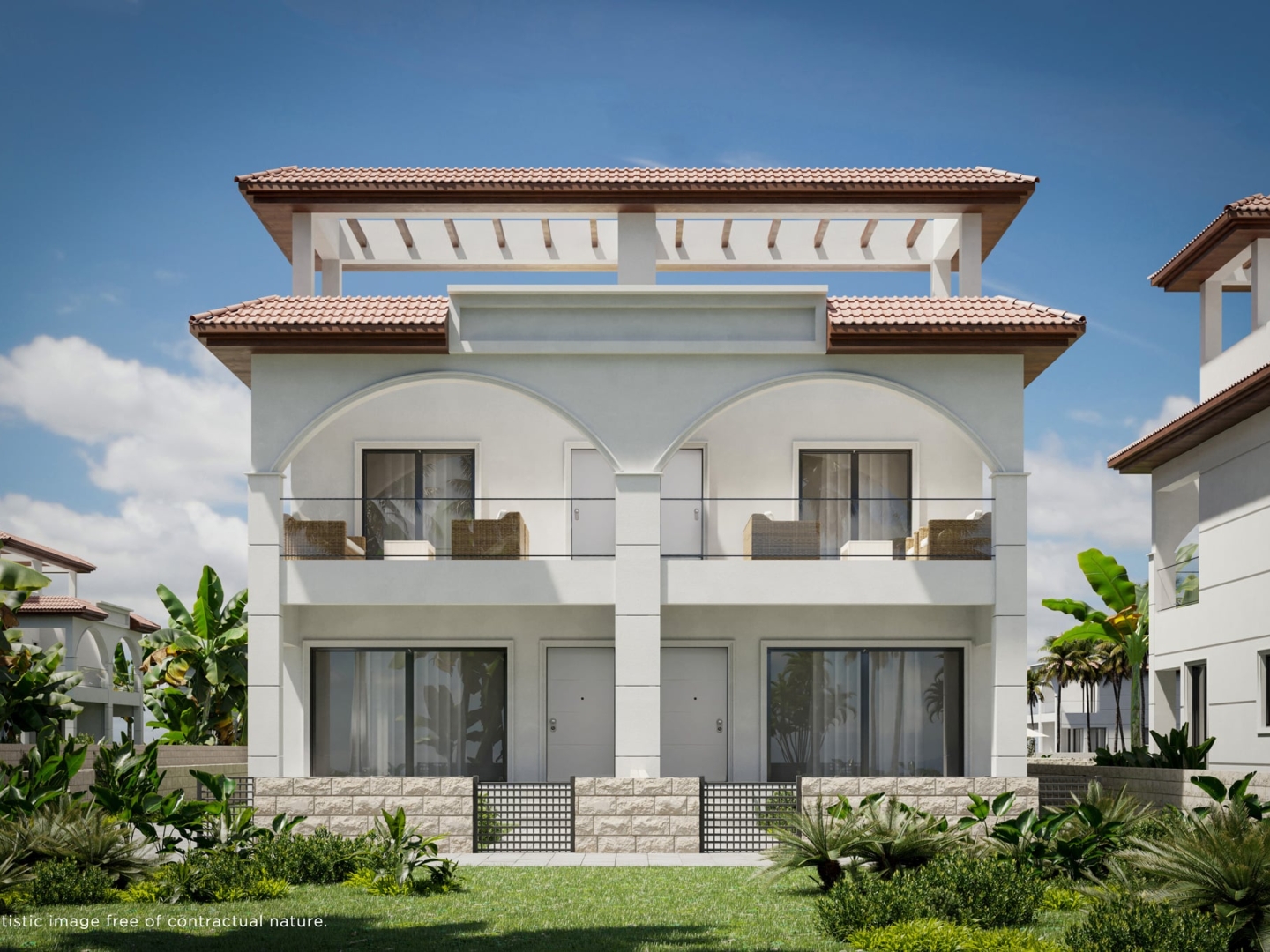 KEY READY! Fantastic new modern semi detached villas with 3 bedrooms and two bathrooms. Private sun terrace with pergola. Private garden. Ciudad Quesada, Dona Pepa, Alicante. 10 minutes to many beaches and Torrevieja. Completion March 2025.